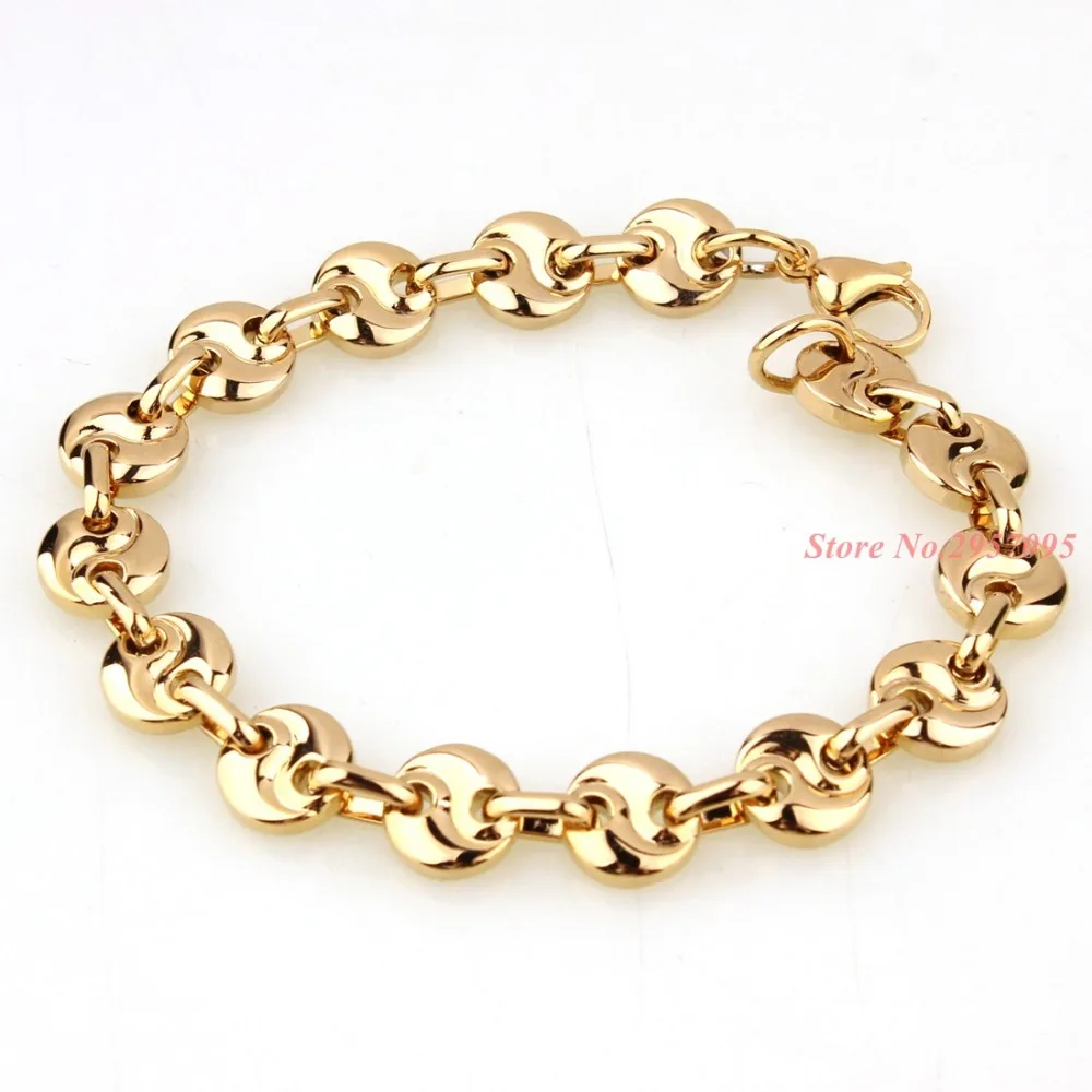 New Product Gold Color Stainless Steel Necklace bracelets Set Link Byzantine Chain Bracelet For Men Jewelry