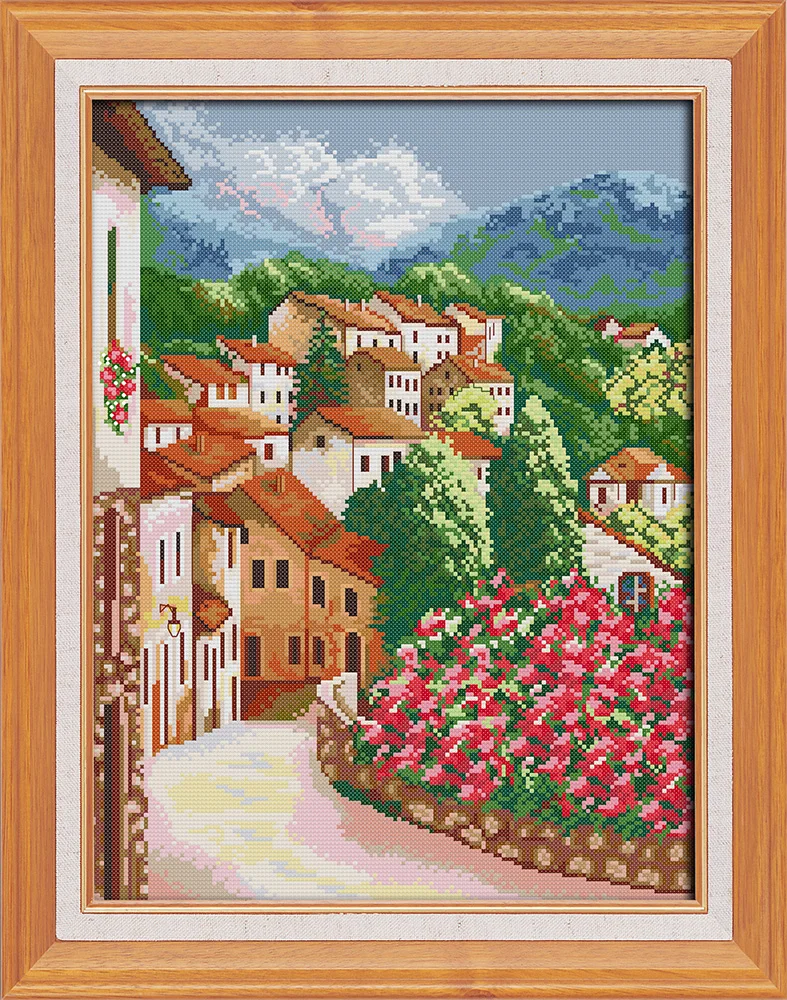 In the corner of town two cross stitch kit  14ct 11ct print canvas hand sew cross-stitching embroidery DIY handmade needlework