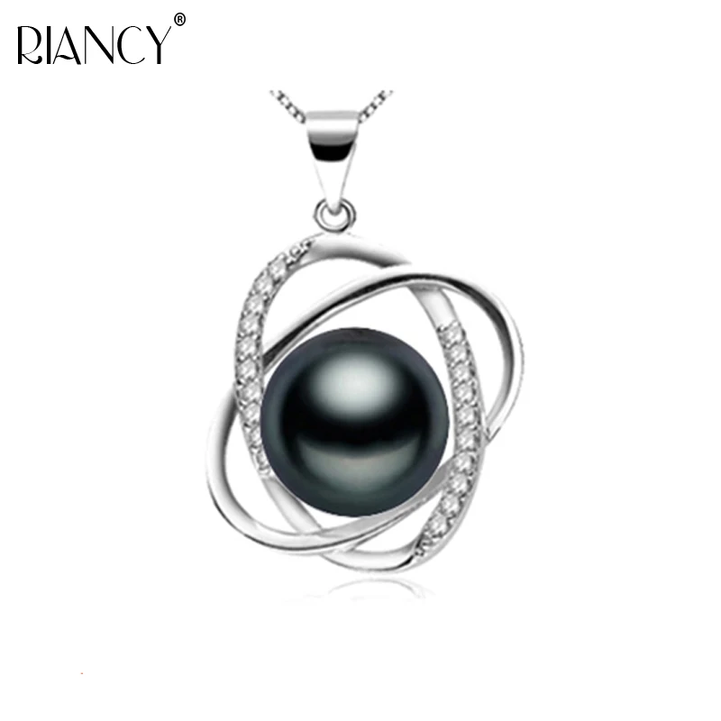 Vintage black natural freshwater pearl pendant, 925 sterling silver 9-10mm pearl mother bridal birthday gift top quality