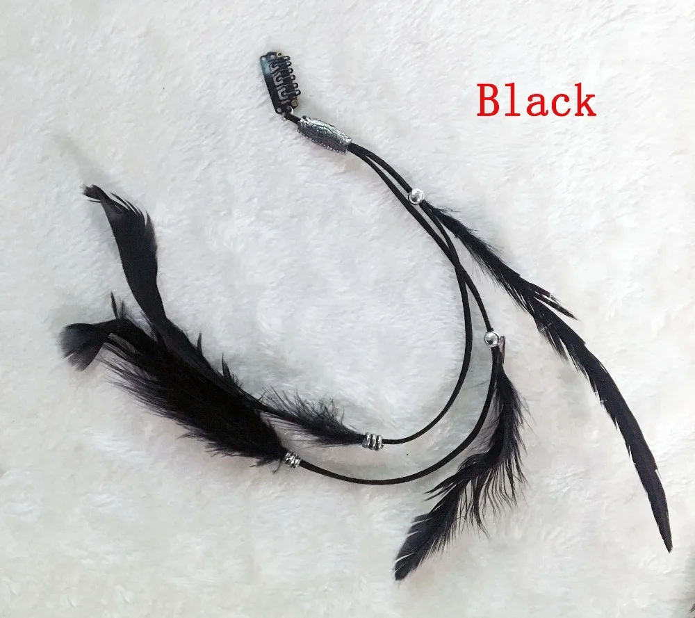 Fashion Natural Feather Leather Hair Clips  Hair Extension Headdress Wedding Headwear Hair Clip Accessories Black Light Brown