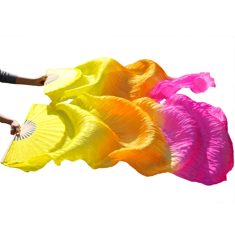 Belly Silk Fans New Arrivals Stage Performance Dance Fans 100% Silk Veils Colored Women Belly Dance Fan Veils (2pcs)