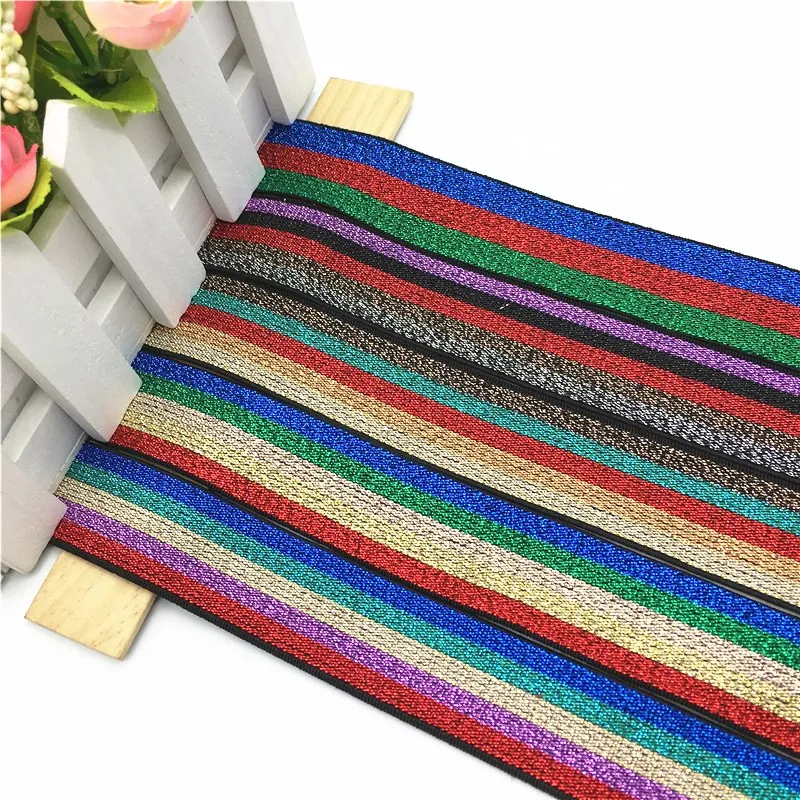 Glitter Elastic Band 25mm Nylon Colorful Stripe Webbing Waist Band Rubber DIY Craft Supply for Belt Bag Skirt Pants Decortion 1M