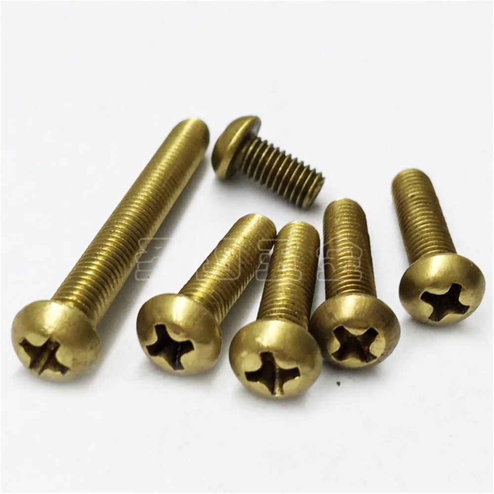 50-100pcs M3 Brass Screw Round Pan Head Copper Screw Cross Recessed Phillips Copper Bolt M3*5/6/8/10/12/16/20/25/30mm