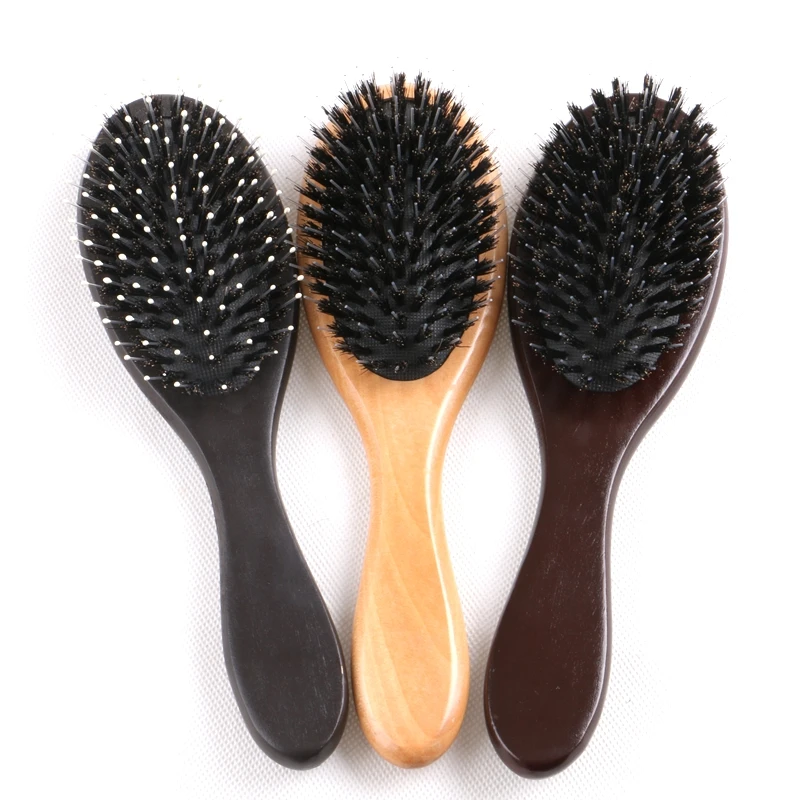 1 piece varnish color or dark brown wooden-handle hair comb brush for human hair extensions