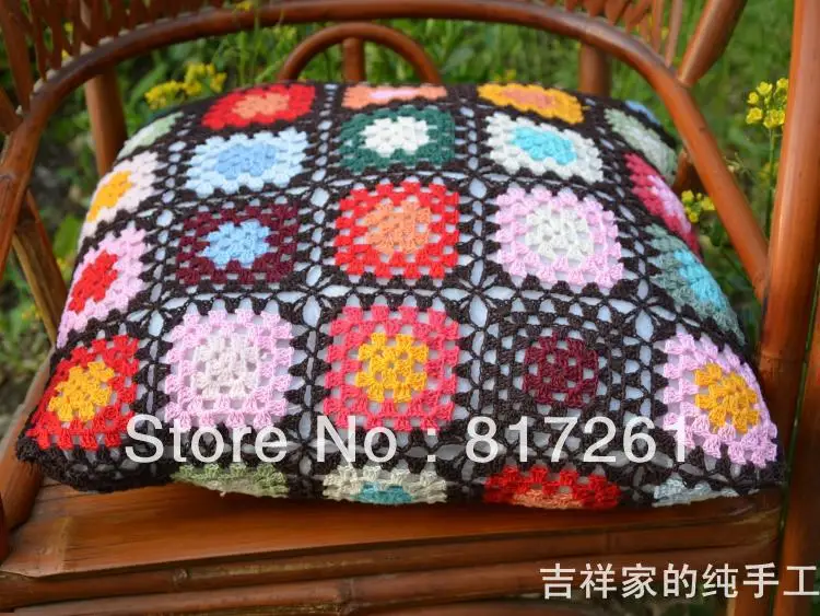 2013 new freeshiping 44 cm square  Asian style colorful corchet hook made cotton pillow cover cushion overlay as home decoration