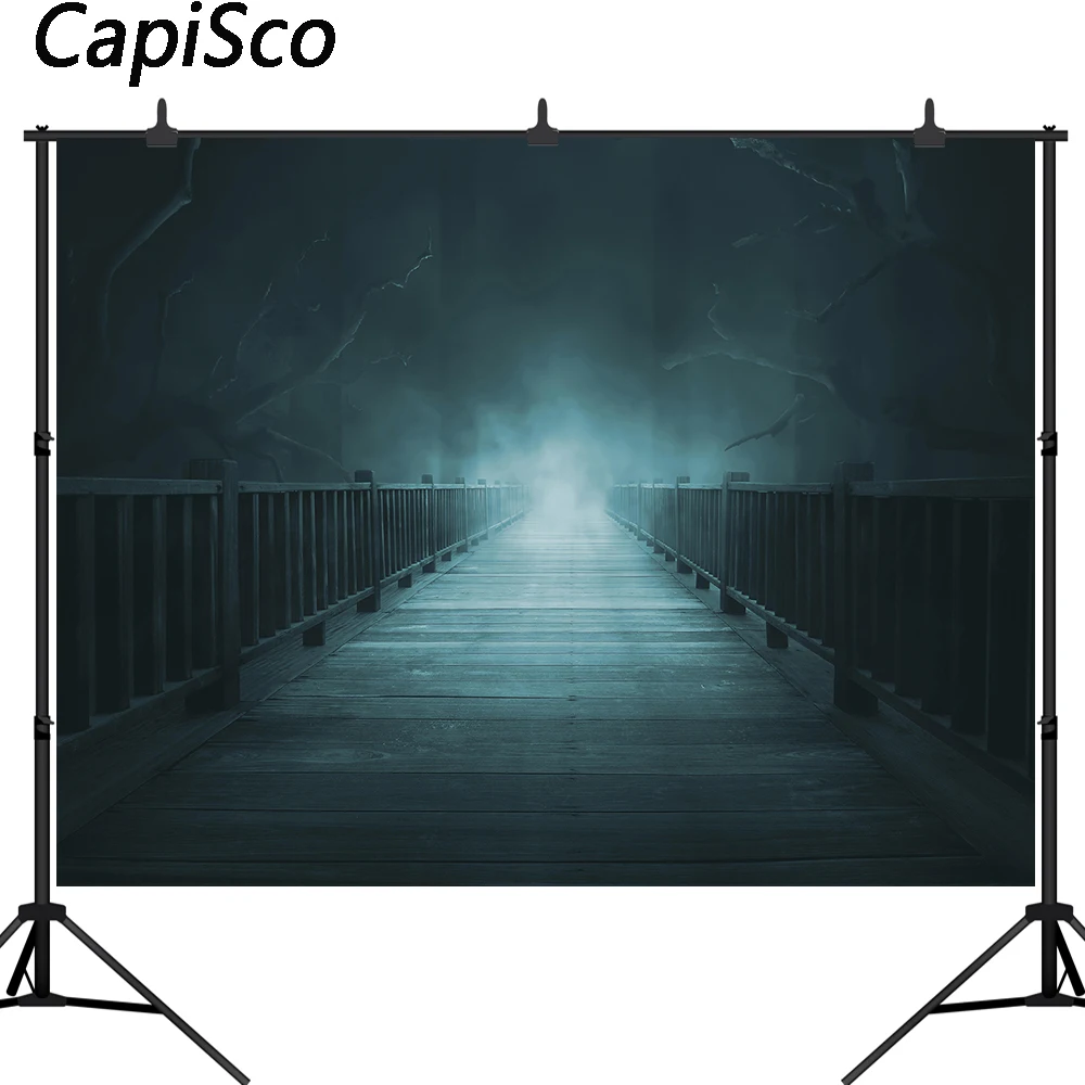 Capisco-puente de bosque espeluznante, bosque sombrío, escena aterradora, fondo para sesión de fotos, accesorios de estudio de fotografía nocturna de noche de Halloween Vintage