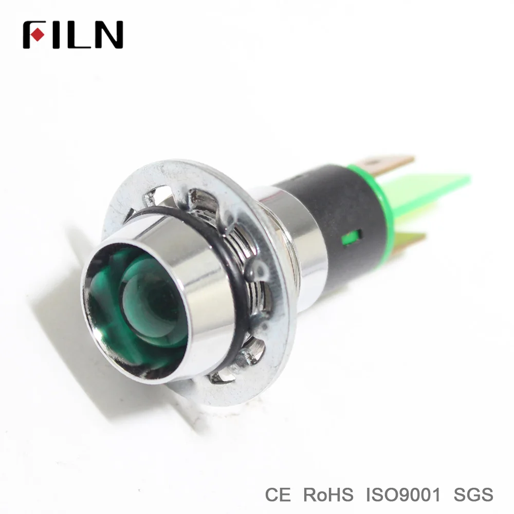 FILN 6V 12V 24V 110V 220v yellow blue green white led Metal Indicator light 14mm pilot Signal light lamp