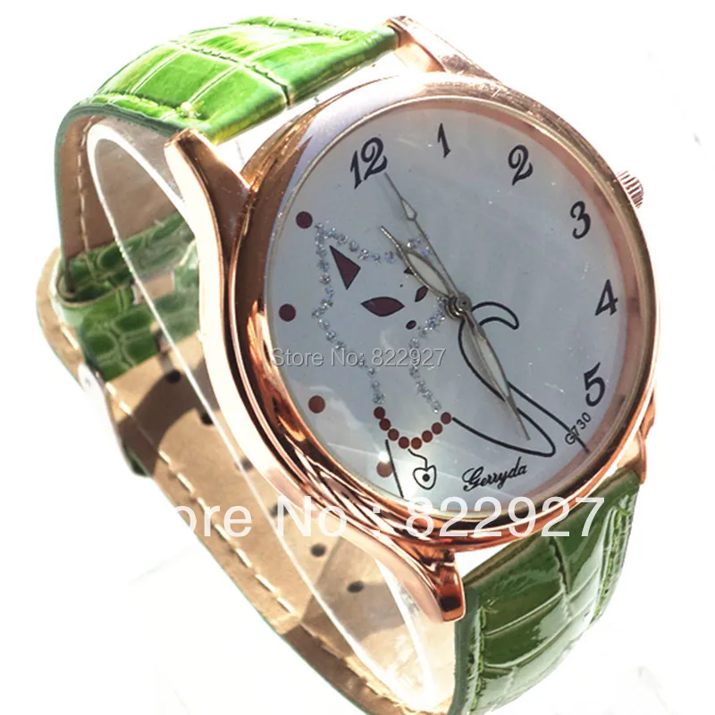 Gerryda 730 fashionable lady wrist watches,fox picture in dial,PVC leather band,gold plated case with quartz movement