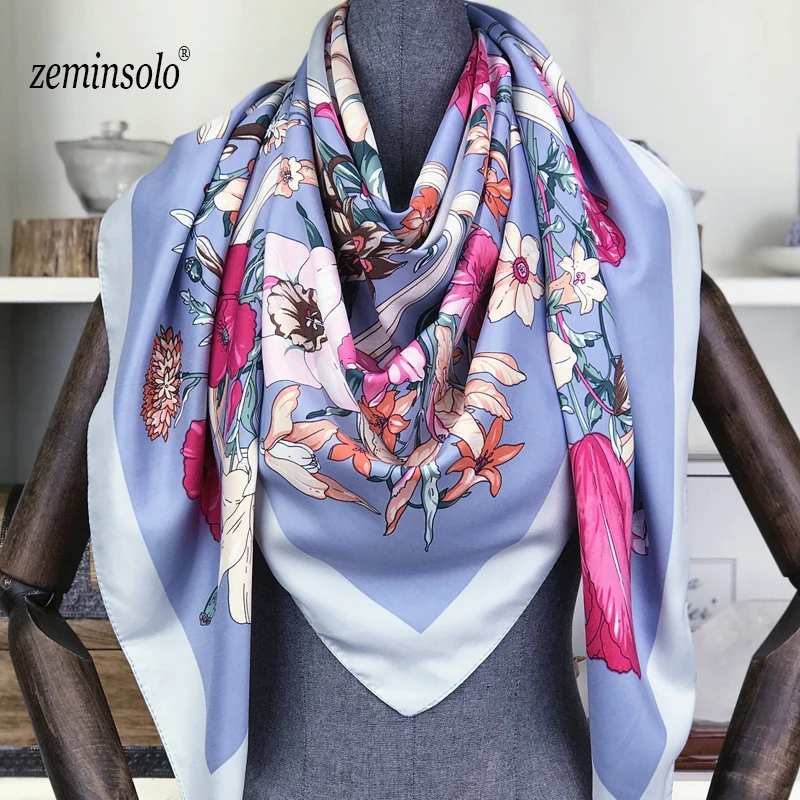 2020 Luxury Brand 100% Silk Scarf Multicolor Square Scarves Paris Design Print Kerchief Women Neck Shawl Wrap Echarpe 130*130cm