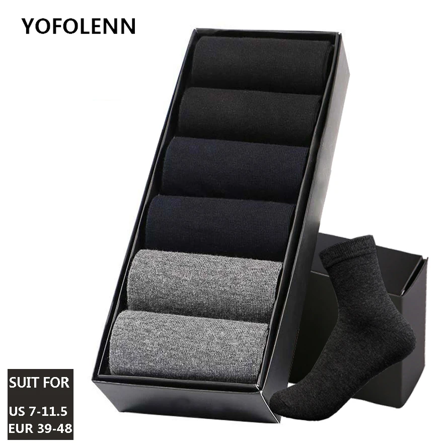 6 Pairs/Lot Plus Size Men\'s Cotton Socks Business Male Deodorant Crew Socks Breathable Male Solid Color US size(7-11.5) EU 39-48