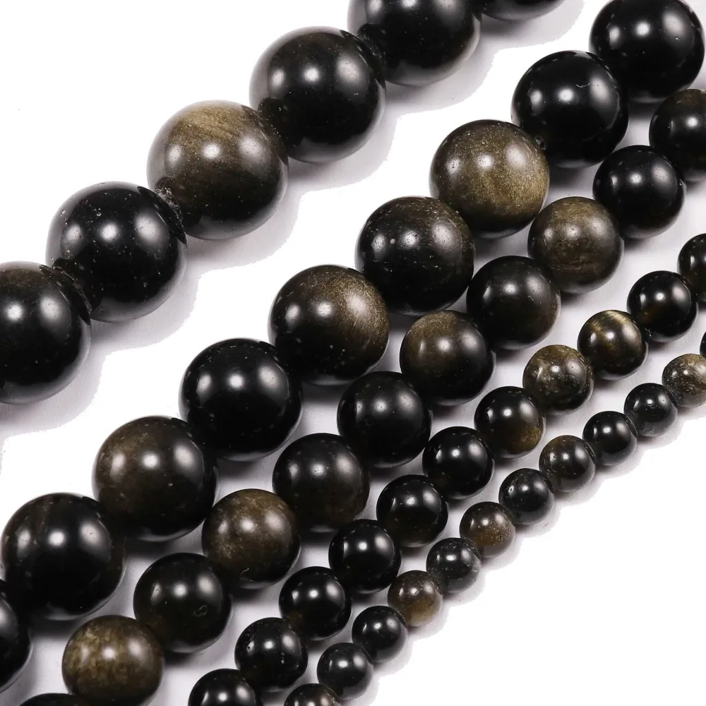 1strand/lot 4/6/8/10/12 mm Natural Obsidian Stone Beads Round Loose Spacer Bead For Jewelry Making Findings DIY Bracelet image 3