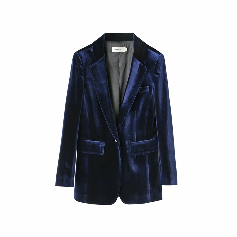 Exquisite ladies suit blue gold velvet small suit short jacket female long sleeve spring and autumn thin section 2020 new