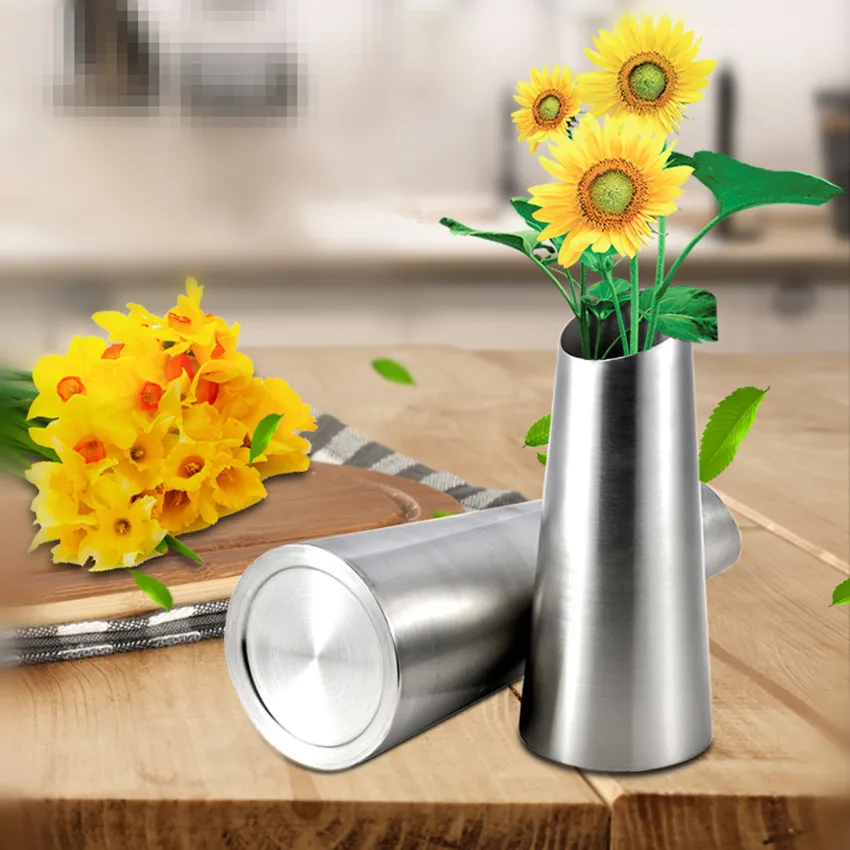 Free Shipping Stainless Steel Vase Home Decor Flower Jar 1 Piece 2 Sizes Oblique Opening Frosted Polished Cocktail Shaker Metal