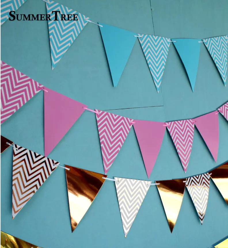 3 Meter 12 Flag Gold/Silver/Pink/Blue Paper Board Garland Banner For Baby Boy Shower Birthday Kids Room Decoration Party Favors