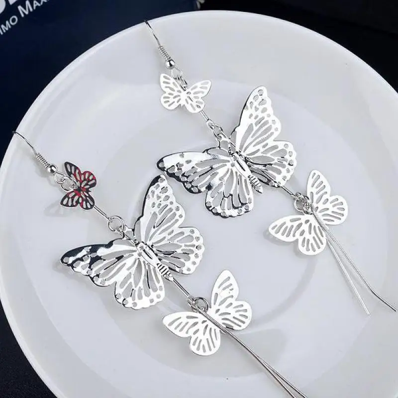 Best Selling New European And American Retro Fashion Multi-level Hollow Butterfly Long Tassel Earrings Ladies Ear Jewelry