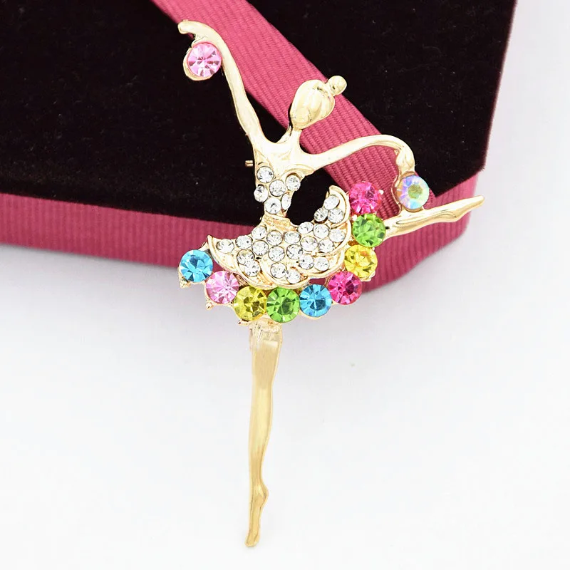 Utei Jewelry Retail! High Quality Cubic Zirconia Crystals Beautiful Ballet Dancer Brooch Fashion Collar Pin For Girls Gold Color