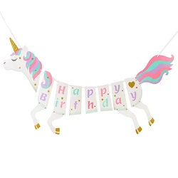 2 set di carta per bambini buon compleanno bandiera Banner decorazioni per feste festival decorazione per feste pennant unicorn house dec