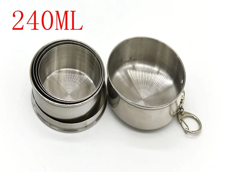 200pcs/lot 240ML Stainless Steel Camping Folding Cup Traveling Outdoor Hiking Mug Portable Collapsible Foldable Cup Bottle