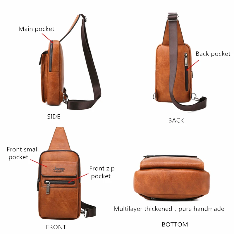 Jeep Buluo Hoge Kwaliteit Split Lederen Schoudertas Crossbody Tas Mannen Borst Zakken Voor Jonge Man Beroemde Merk Sling Zakken