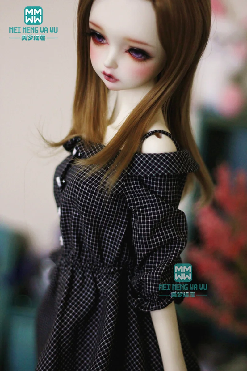 여아용 패션 코튼 블랙 격자 무늬 드레스, 60cm 1/3 bjd 인형 의류 속옷