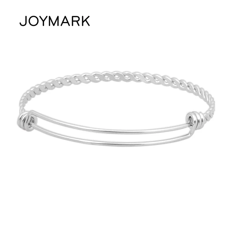 JOYMARK 20pcs/lot Newest Fashion 1.5mm Custom Charm Stainless Steel Adjustable Twisted Wire Bangle Bracelet SCB-A006A