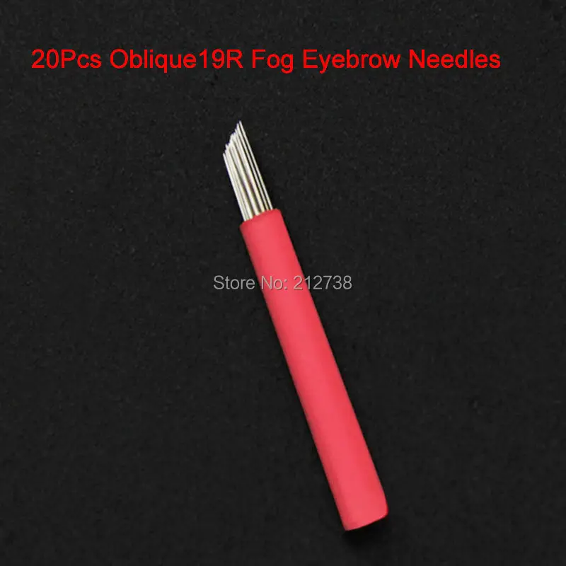 

New arrival 20pcs 19 red tattoo needles holding fog oblique 19 round needle microblading curved semi permanent manual blade pen