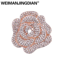 WEIMANJINGDIAN Brand Rose Gold Color Plated Pave Setting Crystal Rhinestones Rose Flower Wedding Decor Brooches