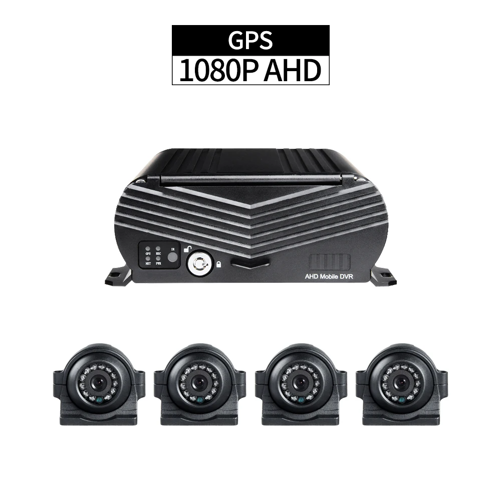 GPS 4 Channel AHD Car DVR Recorder with 2.0MP Waterproof Cameras Loop Video I/O Alarm G-sensor for Truck Bus Vehicle Security