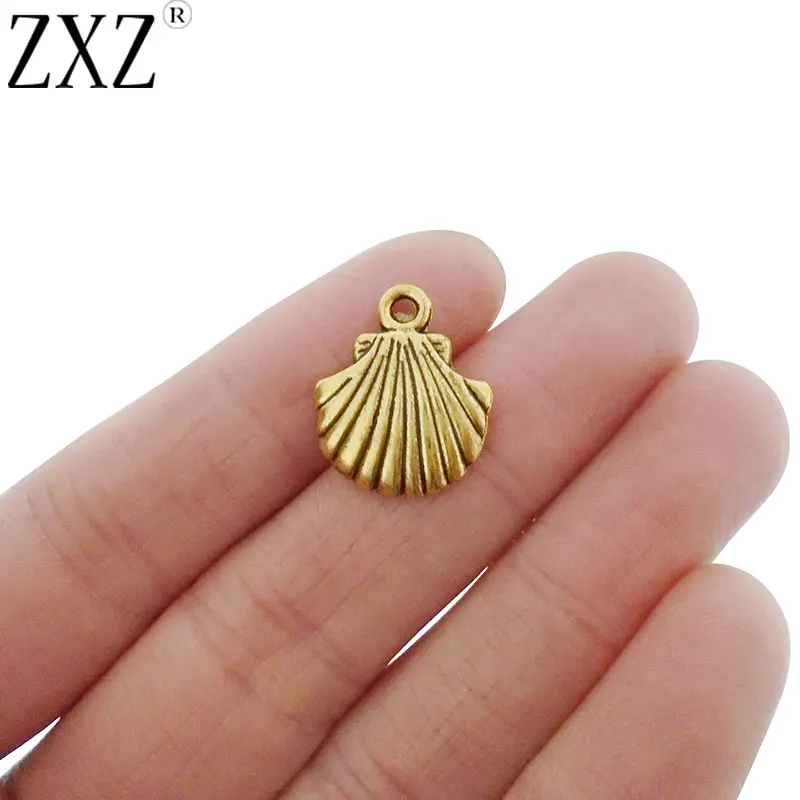 ZXZ 20pcs Antique Gold Tone Seashell Shell Scallop Nautical Charms Pendants Beads for Jewelry Making Findings 18x15mm