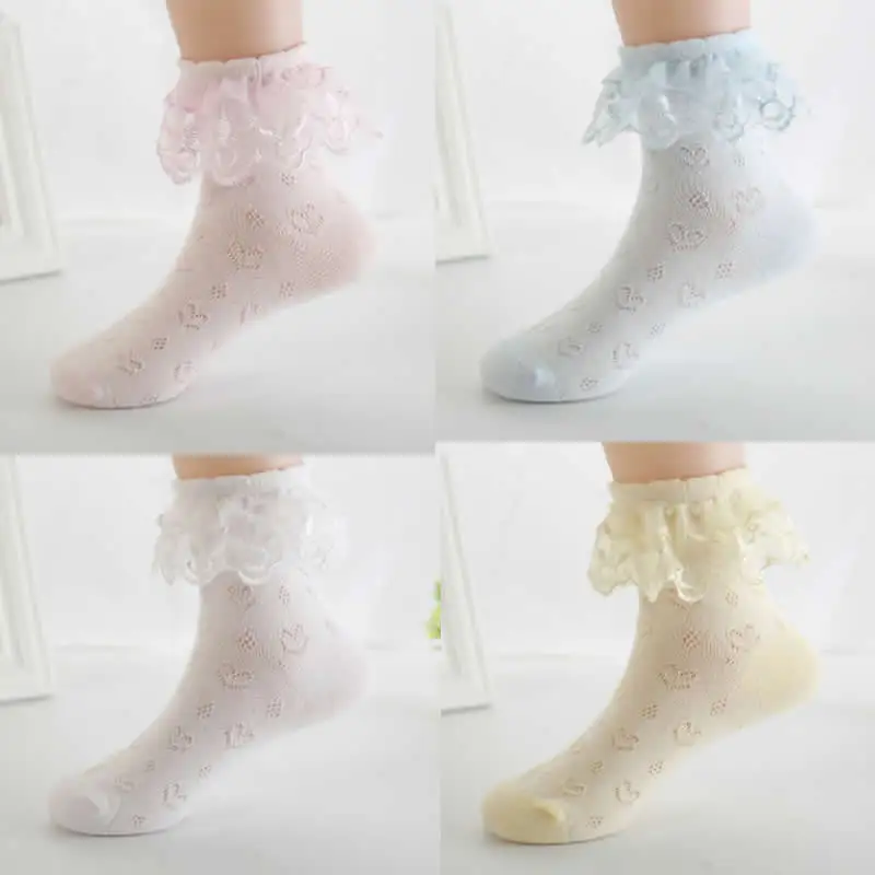 girls cotton lace socks children summer thin mesh socks Princess girl cotton seasons short boot socks infant party wear