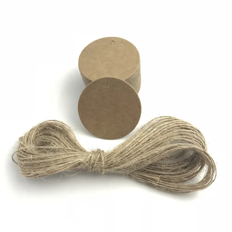 100pcs/lot White Black Brown Kraft Paper Tags Round Luggage Note DIY Name Tag Blank Price Hang Tag Rope 3.5*3.5cm