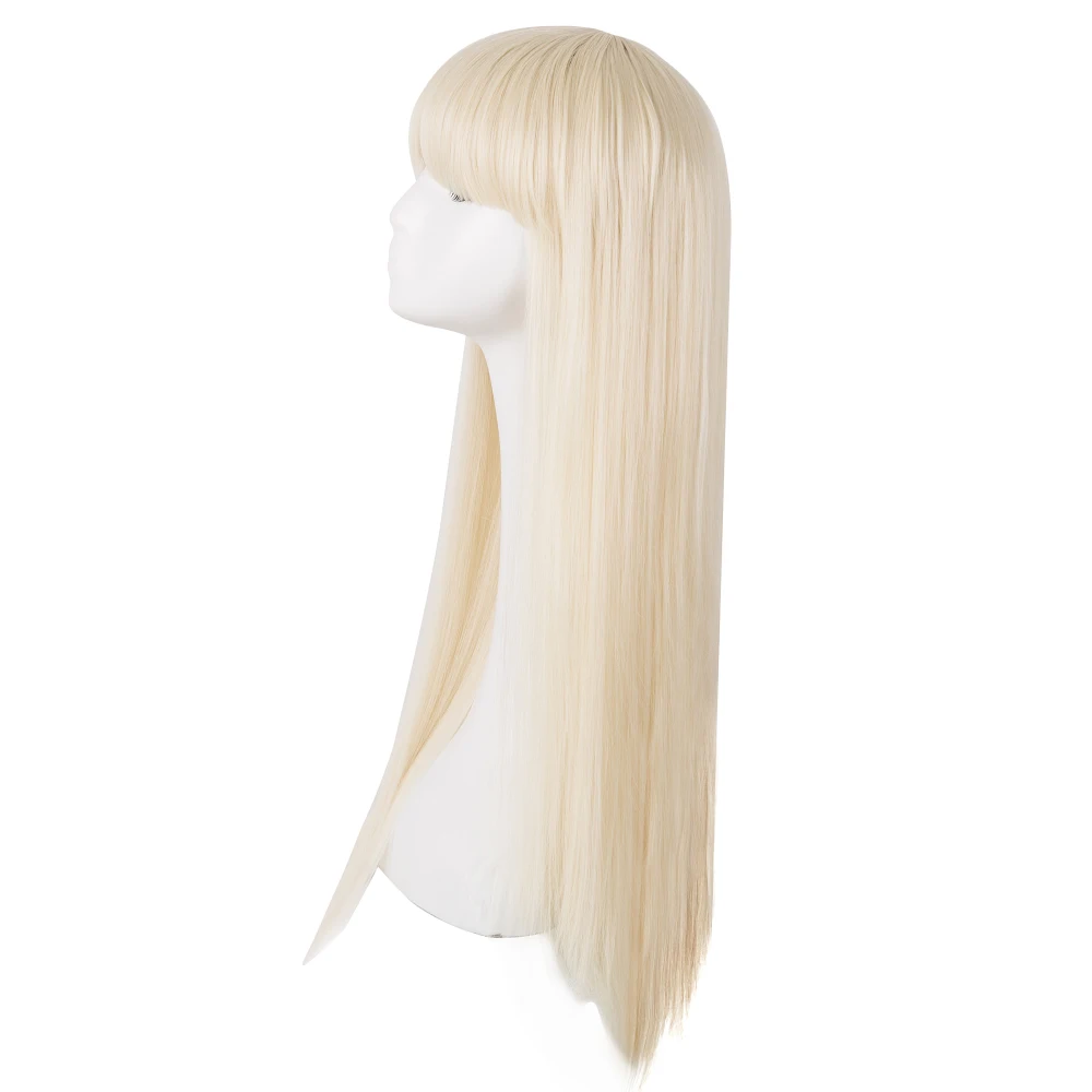 Blonde Wig Fei-Show Straight Hair Synthetic Heat Resistant Fiber Long Women Hairpiece Flat Bangs Costume Cos-play Hairpiece