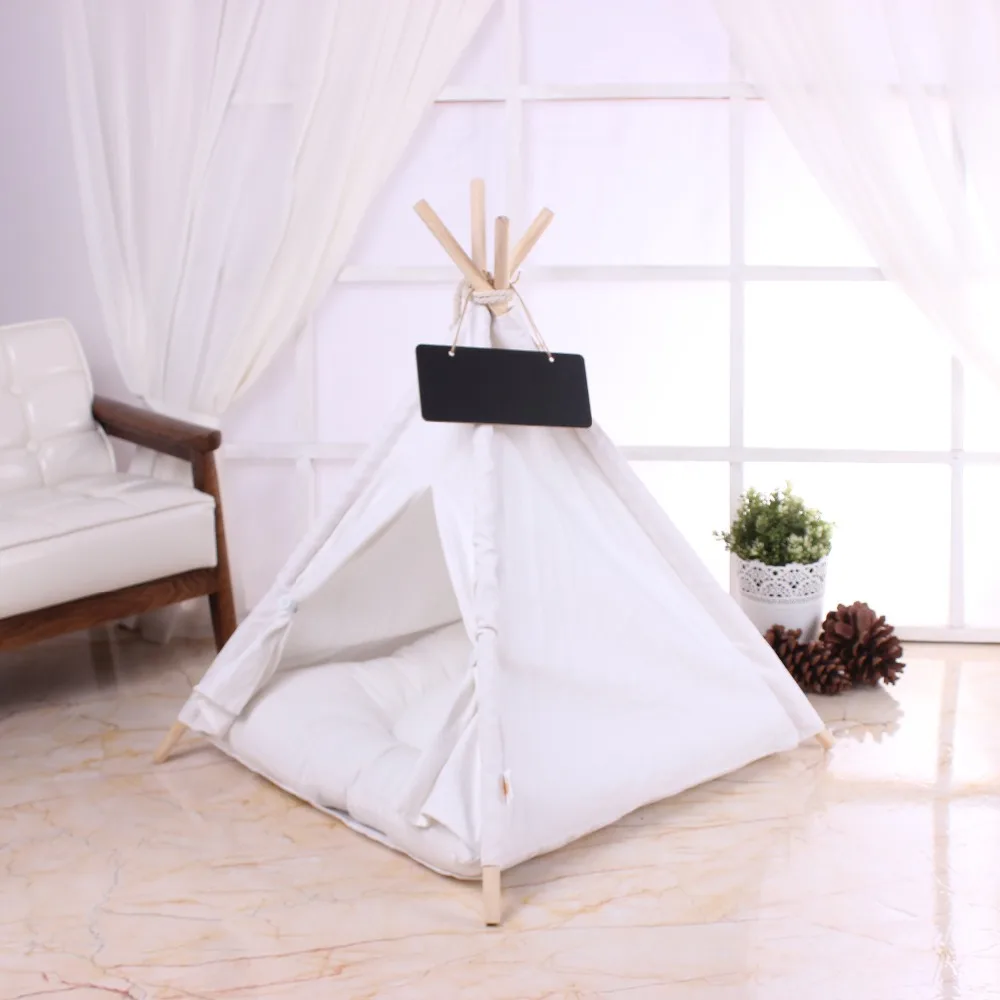 Pet Tent With Cotton Cushions Kennel Beautiful Kennel Solid Wood Poles Pet Tent (Blackboard Not Included)