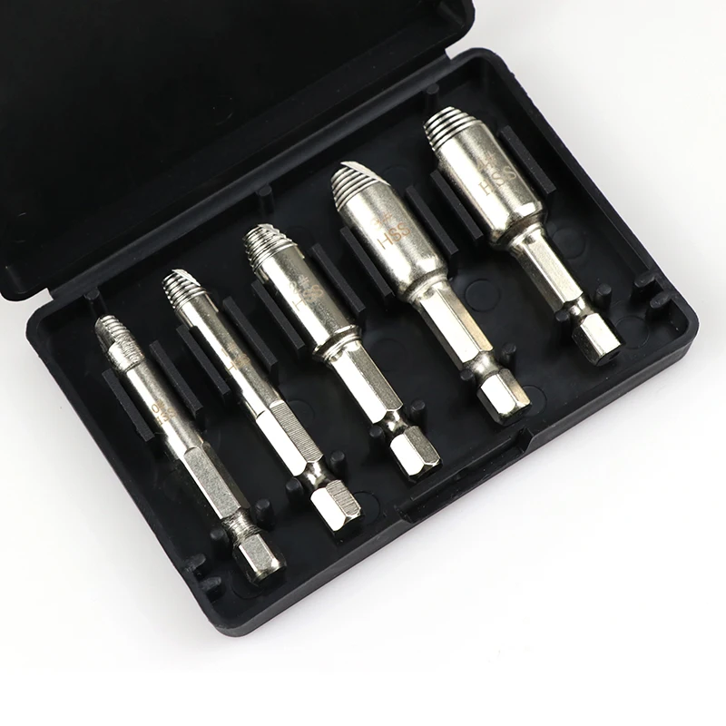5pcs Danneggiato Screw Extractor Bit Punta Del Trapano Set di Guida Bullone Della Vite Prigioniera Extractor Hss Autocentrante Vite di Rimozione Boren Strumento di Facile fuori