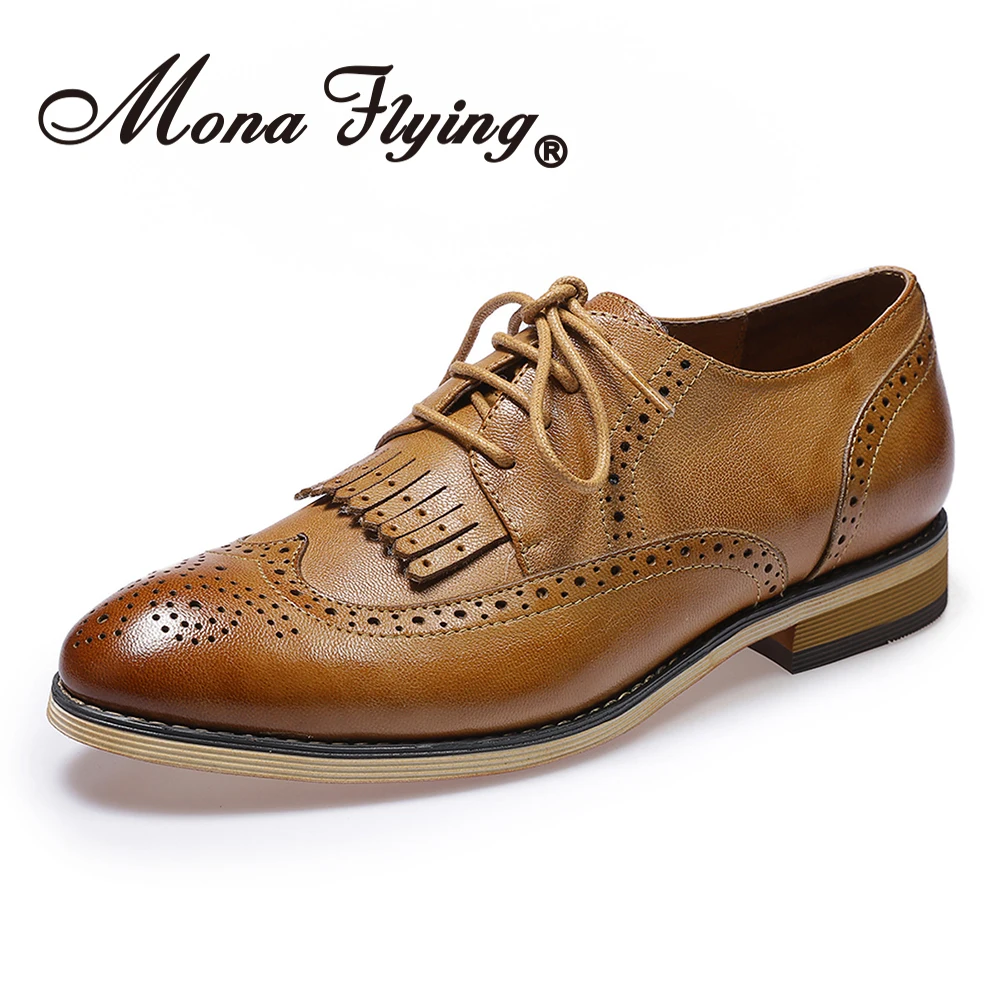 Mona Flying Oxford da donna con punta alare Scarpe brogue derby traforate in pelle fatte a mano Scarpe casual piatte stringate per donna B098-2