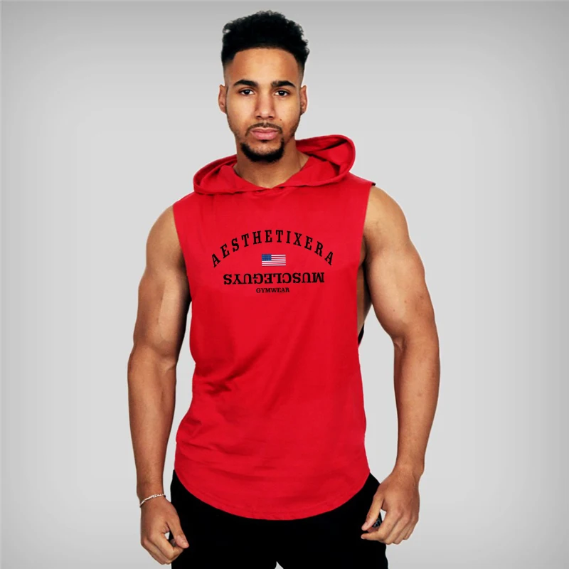 Muscleguys palestra Mens maglia di Cotone Con Cappuccio, Felpe vestiti di fitness bodybuilding canotta uomo Senza Maniche Magliette Camicia tanktops