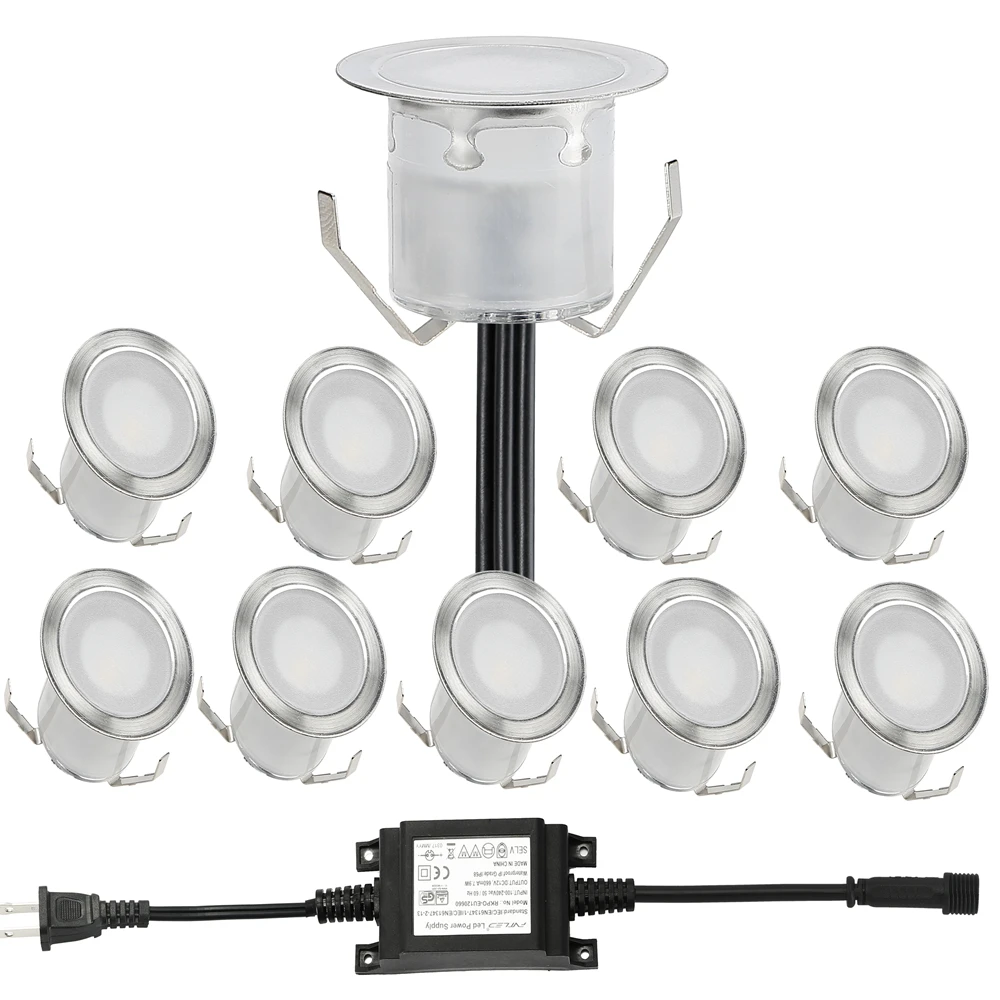 

10pcs/lot 30mm Width Outdoor Garden Lighting IP67 0.6W LED Deck Light LED Underground Lamps Kit With 8W LED Driver