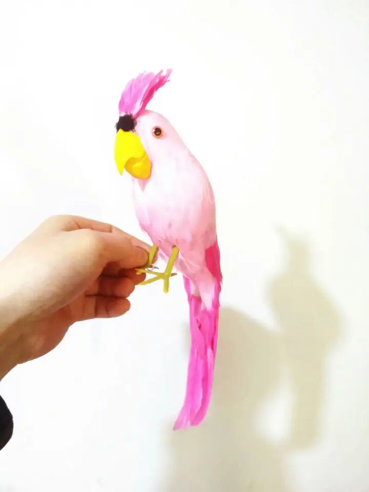 

cute simulation parrot model toy foam&feathers pink bird doll gift about 32cm 2875