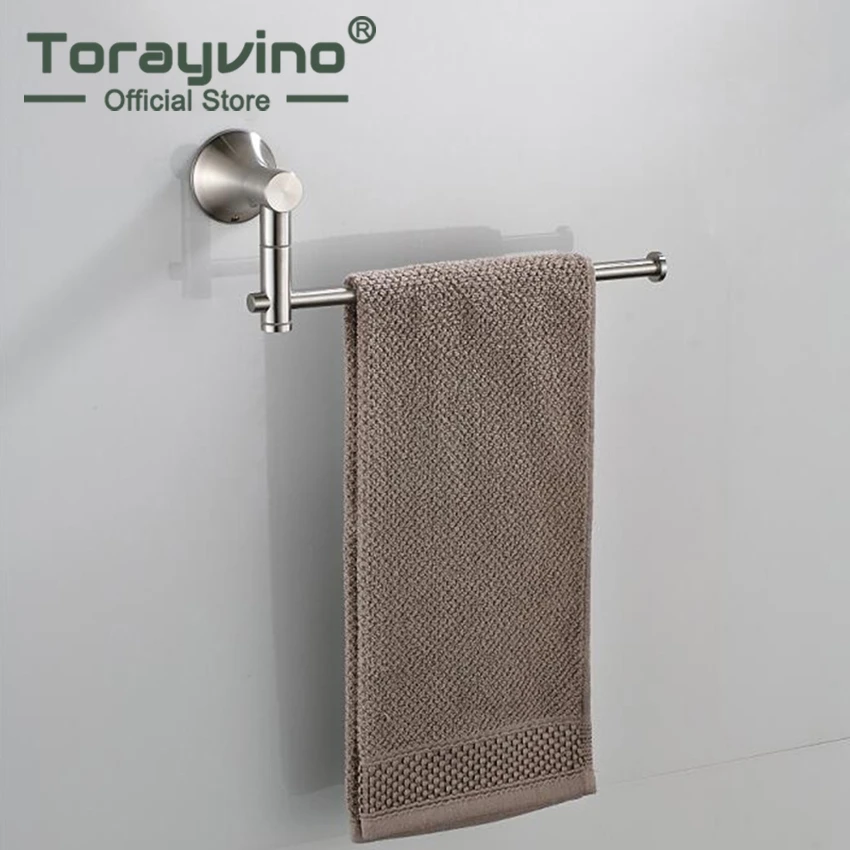 

Torayvino Nickel Brush Swivel Stainless Steel Wall Mount Bathroom Towel Rail Holder Rack Shelf Single Layer Towel Holder