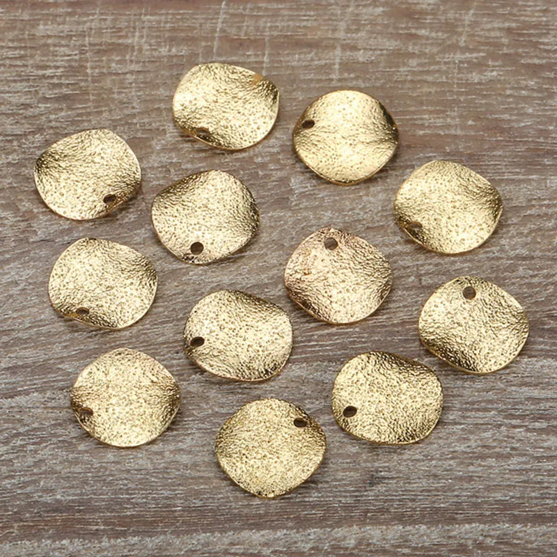 50PCS/lot Wholesale Copper Charm For For DIY Jewelry Makings Uneven Round Brass Tone Stardust Blank Stamping Tag Charms