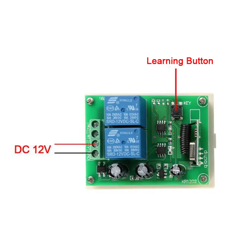 QIACHIP 433Mhz DC 12V 2CH Universal Wireless Remote Control Switch RF Relay Receiver Module RF Remote controllor Transmitter