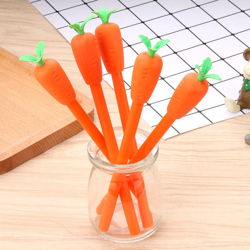 1 PC Creative Cute Black Refill Neutral Pen Stationery Korean Personalized Signature Gel Pens Student Carrot Water-Based Pen