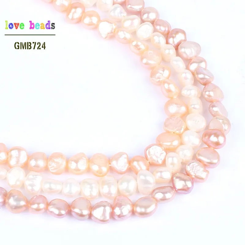 5-6mm Natural White Pink Freshwater Pearl Baroque Gem Irregular Beads Strand 15\