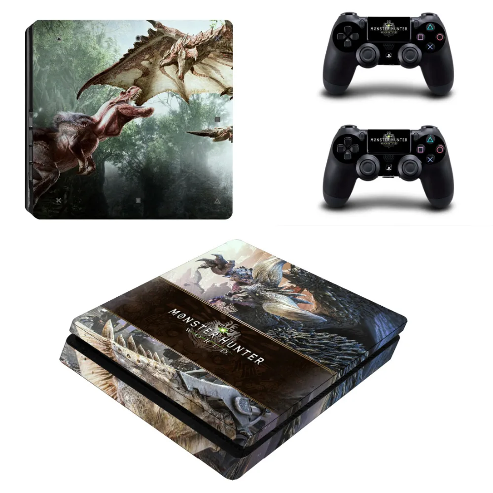 For Monster Hunter World PS4 Slim Skin Sticker For Sony PlayStation 4 Console and 2 Controllers PS4 Slim SSkin ticker Decal