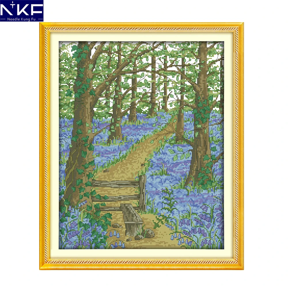 NKF The Flower Path In The Forest 11CT14CT Painting Cross Stitch for Embroidery Stamped Kits Wall Decor Needlework Cross Stitch