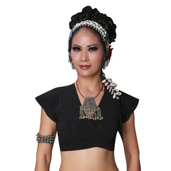 100% Cotton New Arrival 2015 ATS Tribal Dance Wear Women Gypsy Tops V-neck Front Cross Top Plus Size Belly Dance Gypsy Top