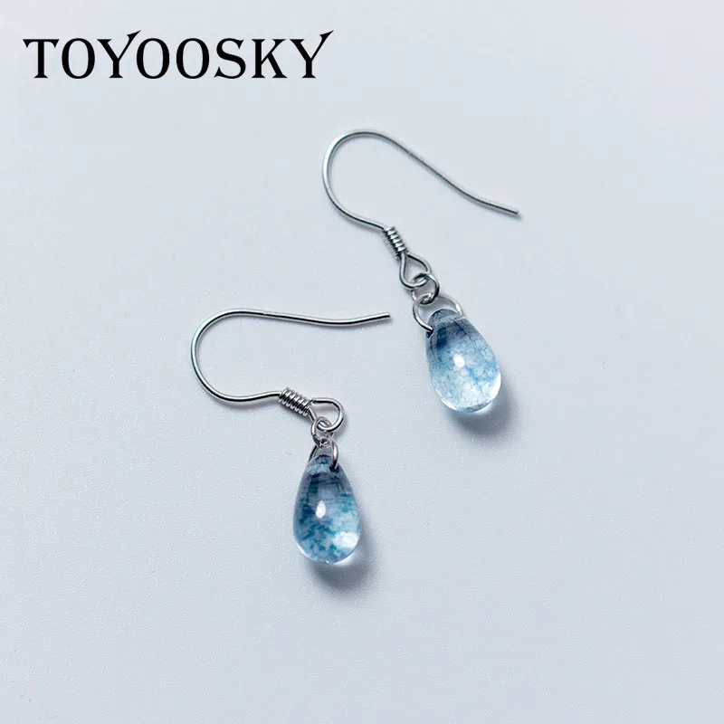 TOYOOSKY 925 Sterling Silver Dangle Earrings Jewelry Water Drop Shape Blue  Opal Natural Stone Pendants Drop Earrings for Women