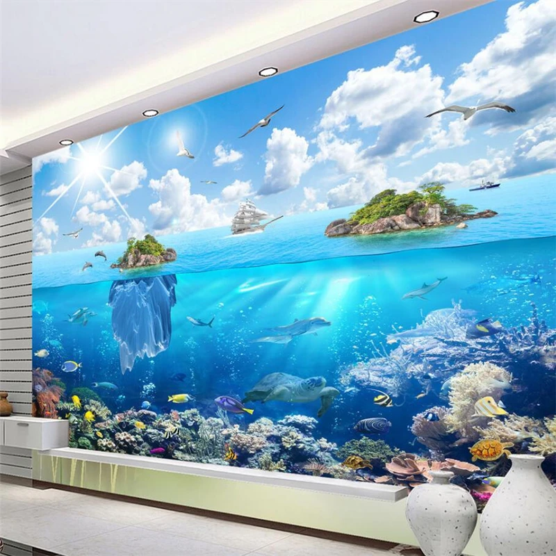 

wellyu Underwater World Island Landscape 3D Wall Custom Large Mural Green Wallpaper papel de parede para quarto