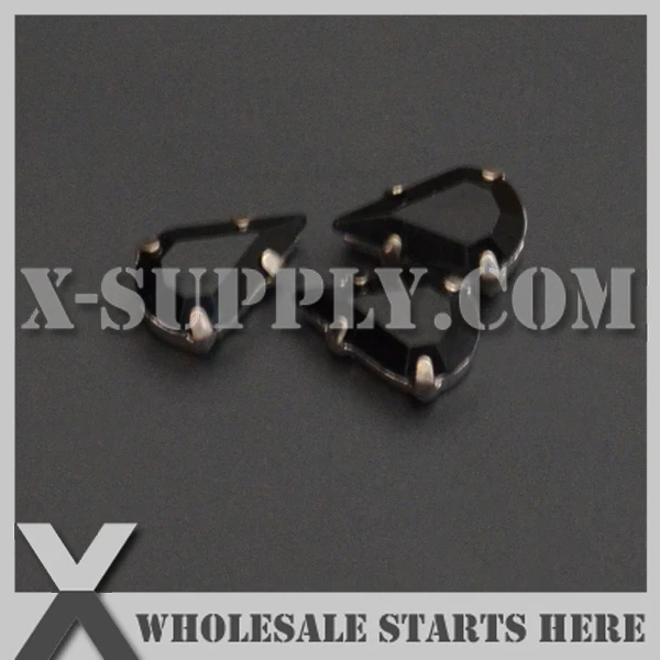 

5x8mm Mounted Tear Drop #1 Black Acrylic Rhinestone Gems in Silver Nickel Sew on Setting for Shoe,Garment