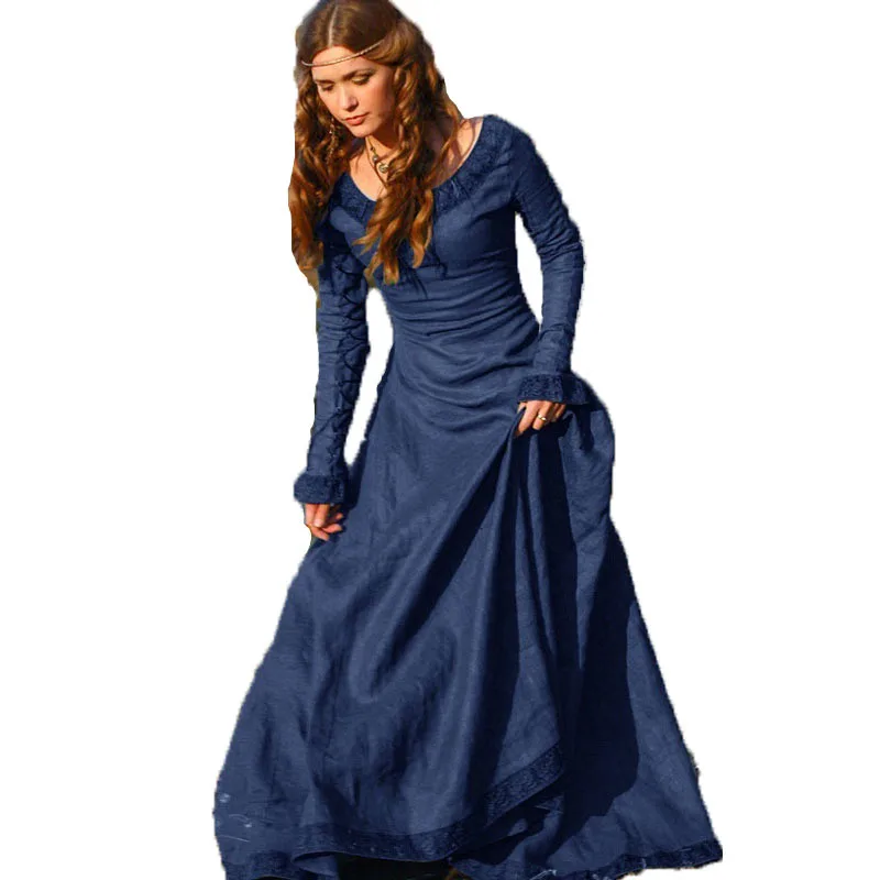 Frauen Sexy Langarm Vintage Medieval Kleid Prinzessin Renaissance Gothic Kleider Damen Halloween Cosplay Kostüm